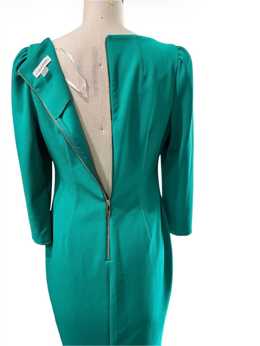 Calvin Klein Teal Sheath Dress with Three-Quarter Sleeves Size 6 Office Career - Picture 8 of 13